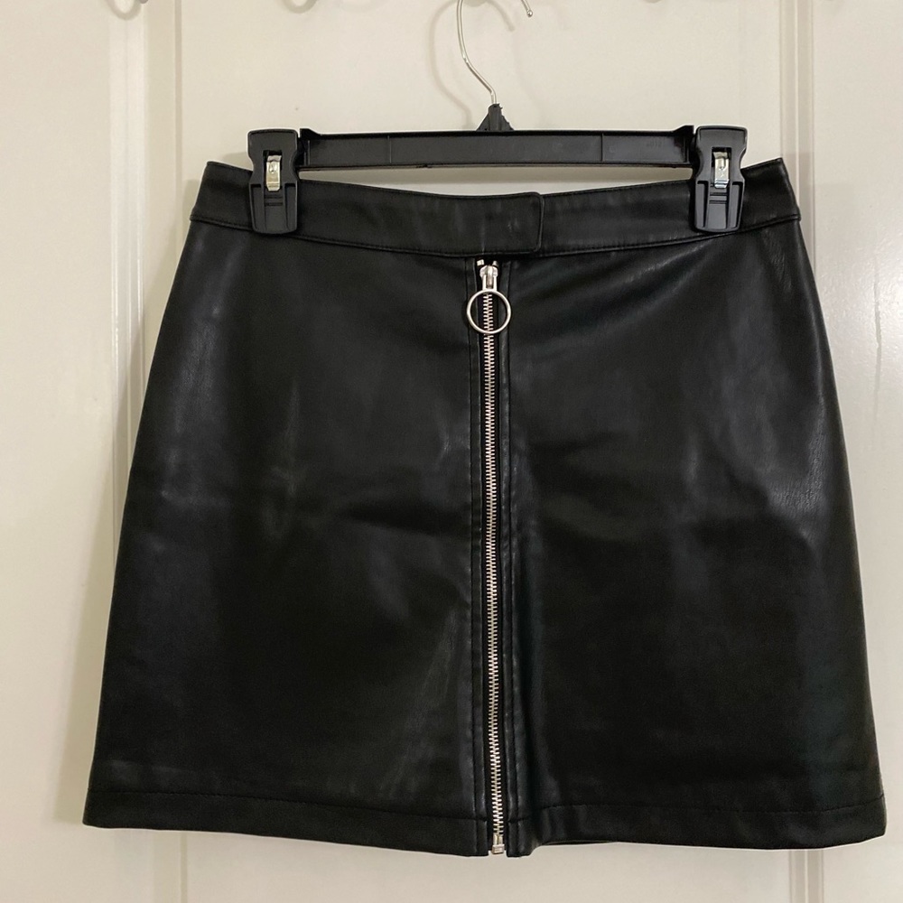 Black mini leather skirt